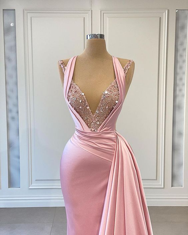 Robe de bal longue rose, robe de concours de beauté, robe de soirée, robe de fête de fin d'études Y562