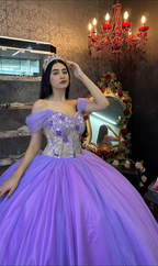 Encantador vestido de baile de tul con hombros descubiertos, vestido para quinceañera Y6028