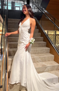 Robe de bal longue blanche sirène à fines bretelles et col en V, robe de soirée élégante Y7957