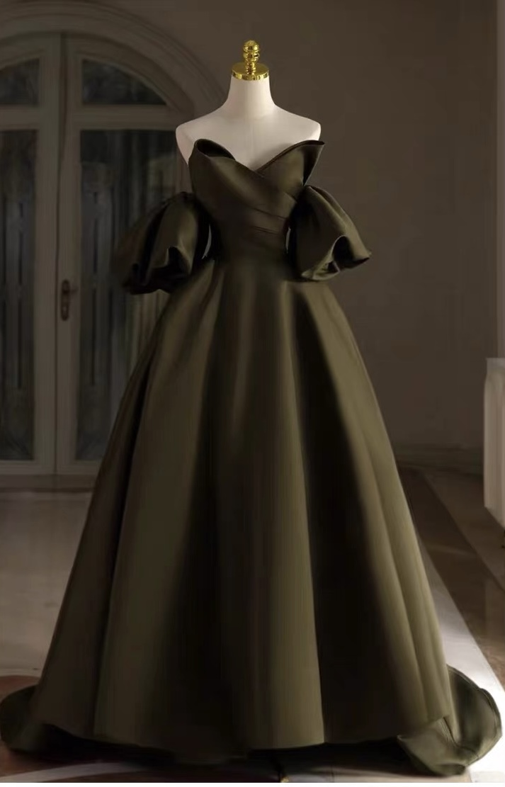 Robe de mariée en satin, robe de mariée unique, robe de mariée vert armée Y4964