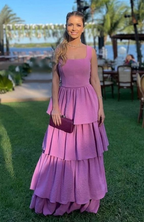 Vestidos de fiesta morados de corte línea A, vestido de noche de satén elástico escalonado Y4056