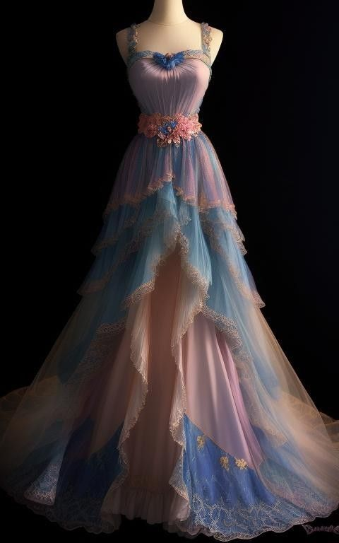 Vestido largo de baile de gala con volantes, encaje y tul de colores de hadas Y7792