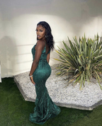 Impresionante vestido de noche verde sin mangas, vestido glamuroso Y5907