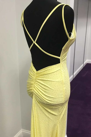 Mermaid Yellow Long Prom Dresses Backless Yellow Prom Dresses Formal Evening Dresses Y1562