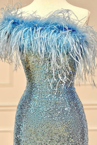 Sparkly Tight Sequins Homecoming Dress with Feathers