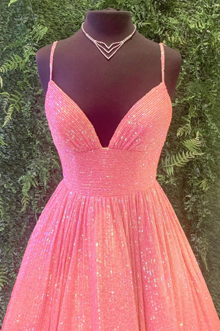 Sequins Spaghetti Straps A-Line Long Prom Dress