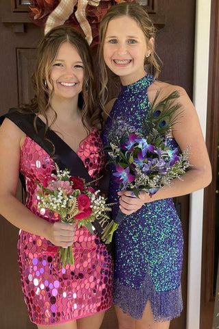 Sparkly Spaghetti Straps Sequins Bodycon Short Homecoming Dress