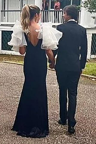 Robe de bal sirène en velours à col V et fente