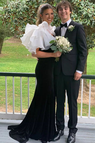 Robe de bal sirène en velours à col V et fente