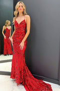 Alexa | Vestido largo de fiesta de lentejuelas estilo sirena con cola de barrido
