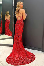 Alexa | Vestido largo de fiesta de lentejuelas estilo sirena con cola de barrido
