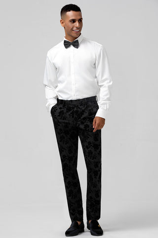 Costume trois pièces pour homme, coupe slim, col pointu, jacquard noir, idéal pour un bal de promo.