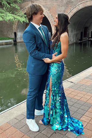 Simple Dark Navy Notched Lapel 2 Pieces Formal Men's Prom Suits