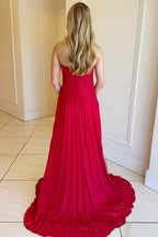 Robe de bal longue plissée trapèze à décolleté cœur et fente