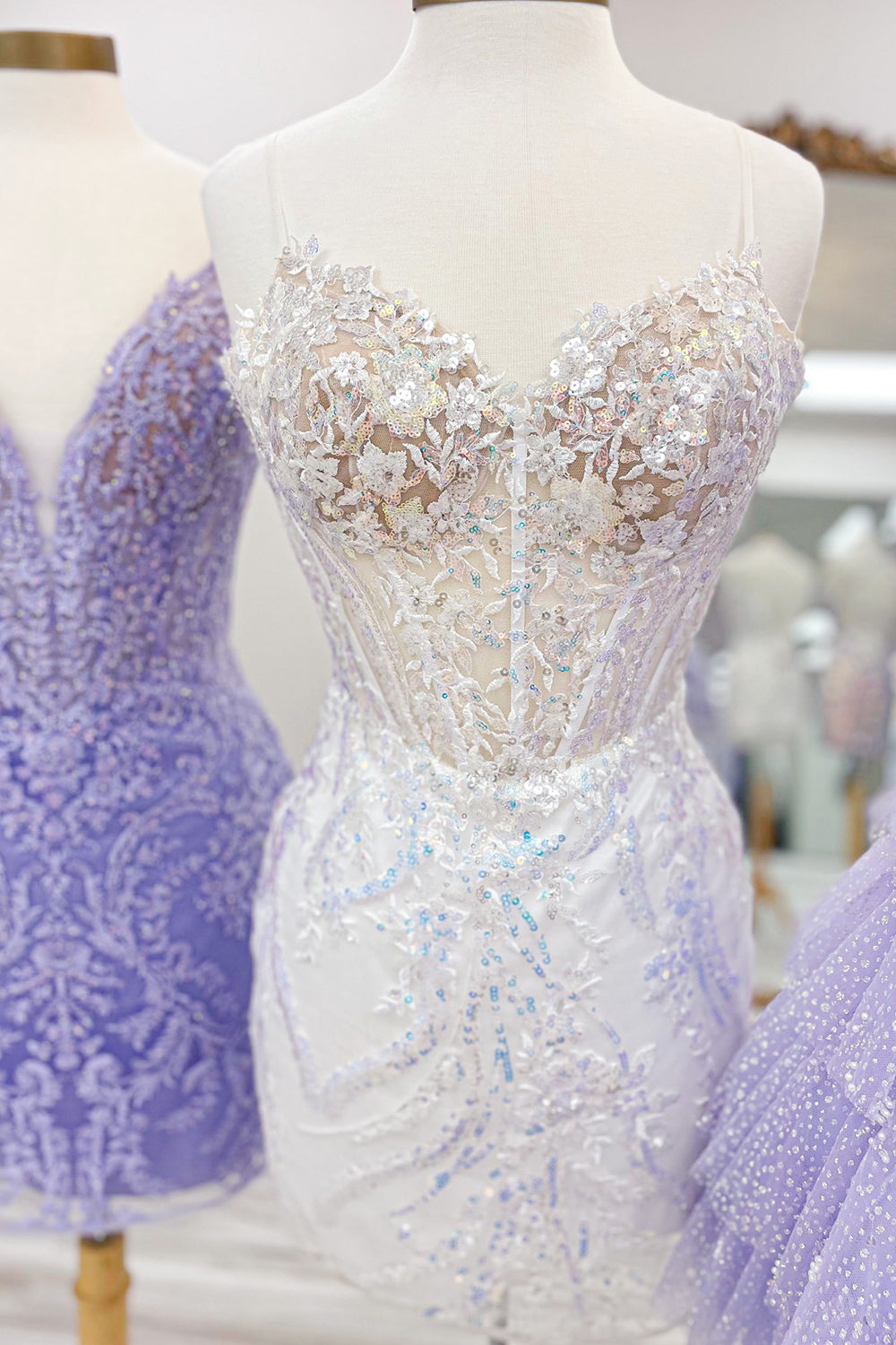 Sparkly Bodycon Spaghetti Straps Blue Corset Homecoming Dress with Sequins