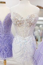 Sparkly Bodycon Spaghetti Straps Blue Corset Homecoming Dress with Sequins