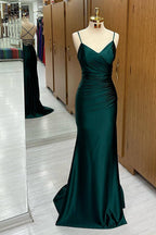 Vestido largo de fiesta de satén estilo sirena