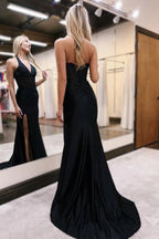 Royal Halter Neck Meramid Satin Long Corset Prom Dress with Slit