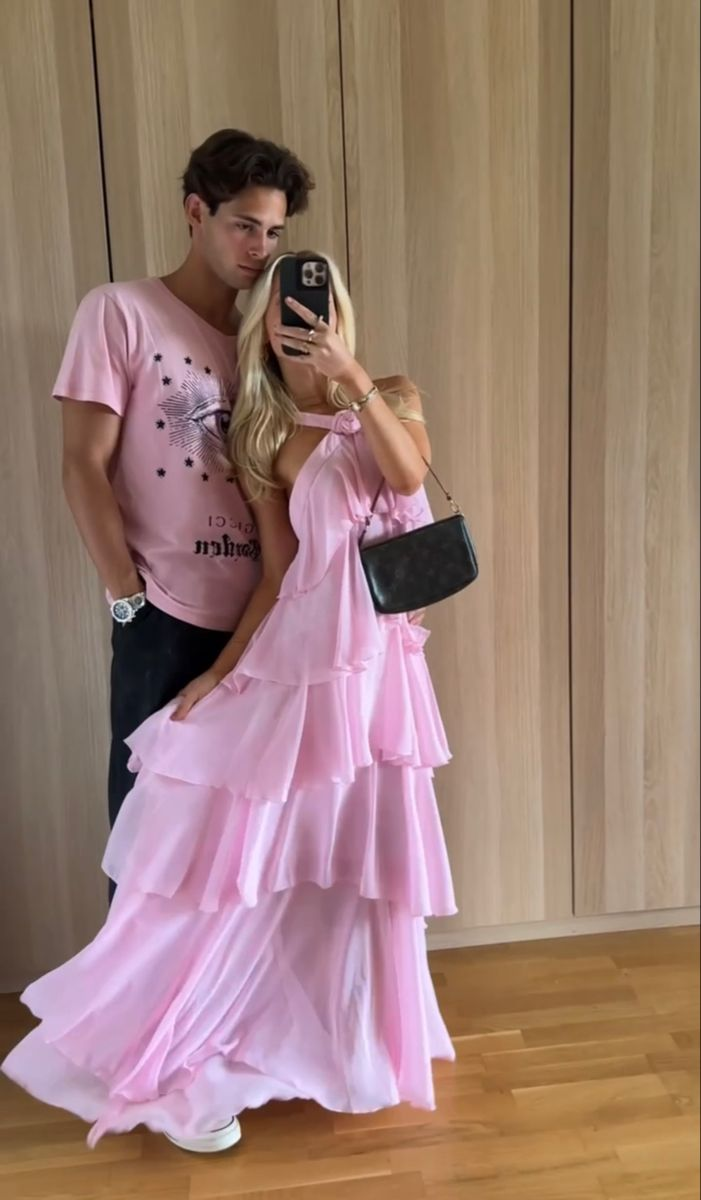 Women's Pink A-line Tiered Prom Dress Pink Backless Evening Dress Y4532