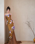 Robe de soirée sirène vintage en satin imprimé, bustier, longue, robe de bal Y8545