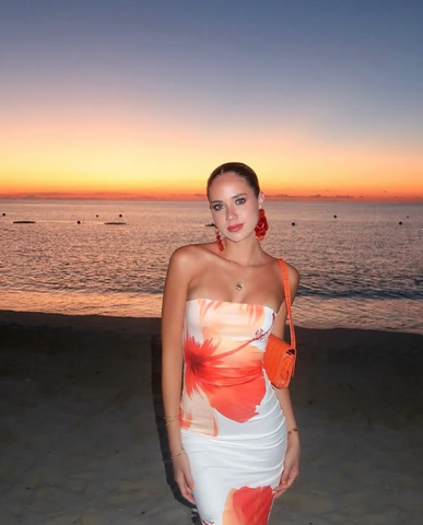 Beautiful Strapless Satin Print Floral Prom Dress Sheath Evening Dress Y8239