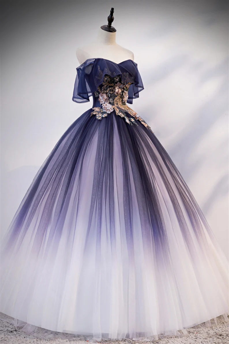 Vestido de quinceañera, vestido de baile, encaje floral con cuentas degradadas Y1935