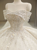 Robe de mariée épaules dénudées, robe de princesse à longue traîne, robe de mariée blanche dos nu Y6868