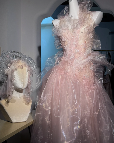 Vestido de fiesta largo de noche sin espalda, de tul rosa hada con cuentas Y8564