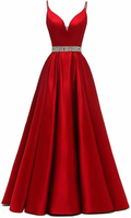 Robe de soirée longue pour femme, bretelles spaghetti sexy, décolleté en V illusion, satin, robe de bal formelle Y6164