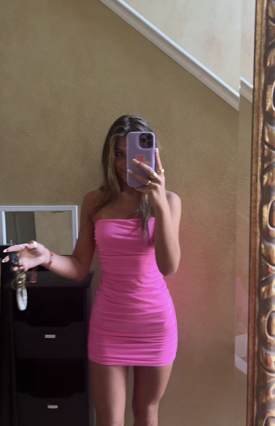 Robe moulante rose sexy, mini robe de bal de promo Y6474
