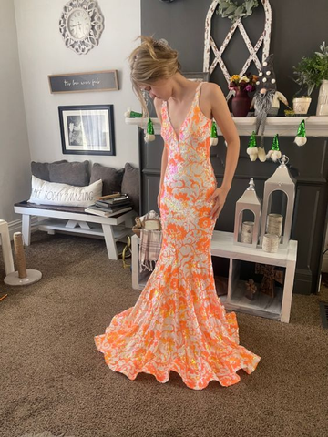 Vestido de fiesta sirena con escote en V, vestido largo de noche Y6095