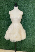Robe de bal courte trapèze à bretelles ivoire Y2778