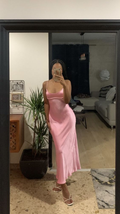 Vestido de fiesta sencillo de tirantes finos rosa bebé Y6538