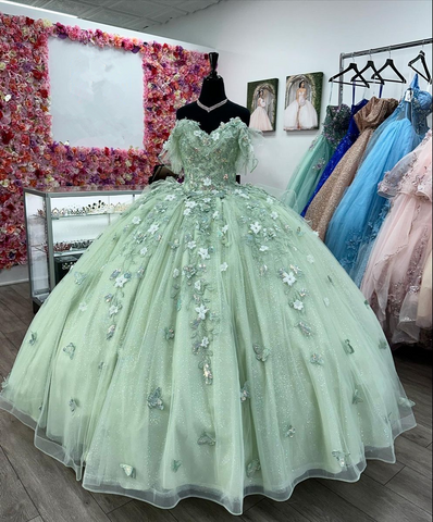 Vestido de quinceañera verde salvia con flores 3D, vestido de baile de cumpleaños número 15 Y2614