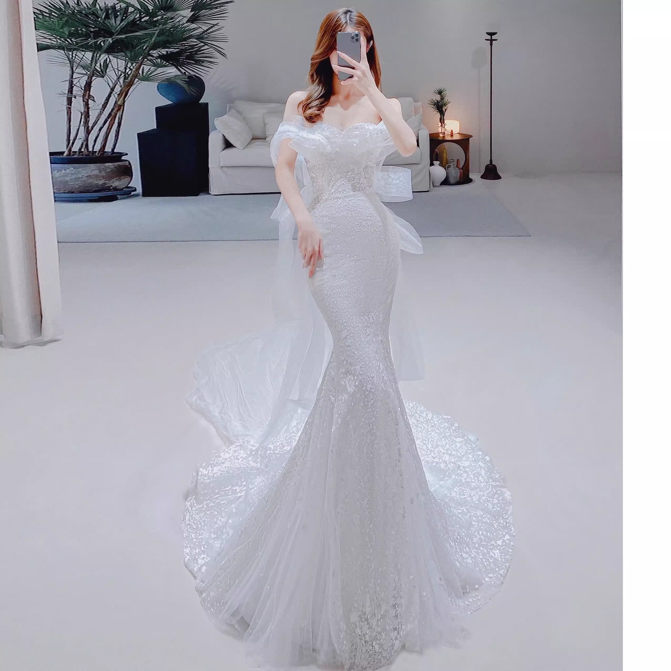 Vestido de novia sirena con purpurina, elegante vestido de novia, Y2415