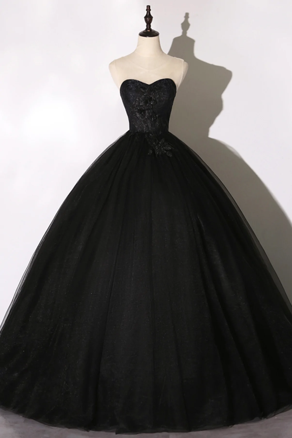 Robe de bal longue en dentelle noire, coupe trapèze, Y1295