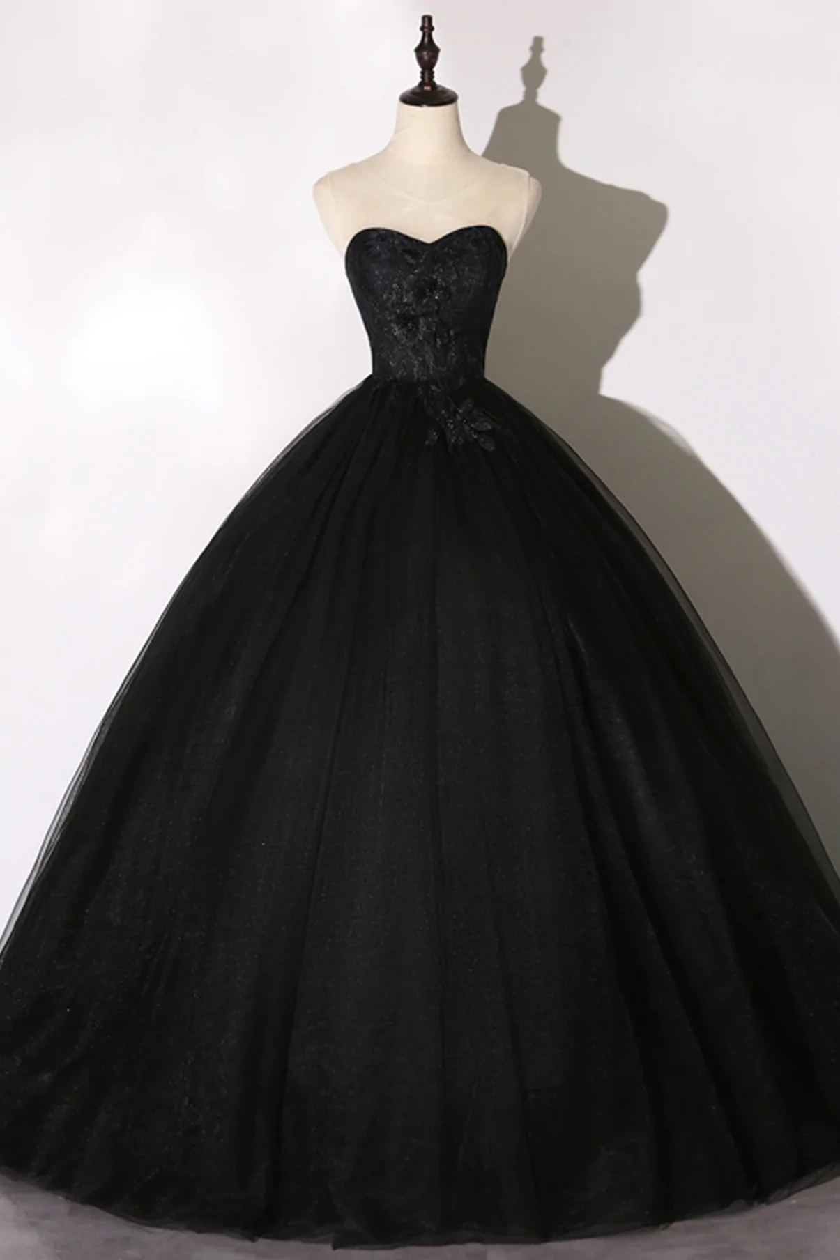 Robe de bal longue en dentelle noire, coupe trapèze, Y1295