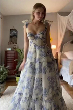 Robe de soirée de bal trapèze en mousseline à motif floral spécial Y6721