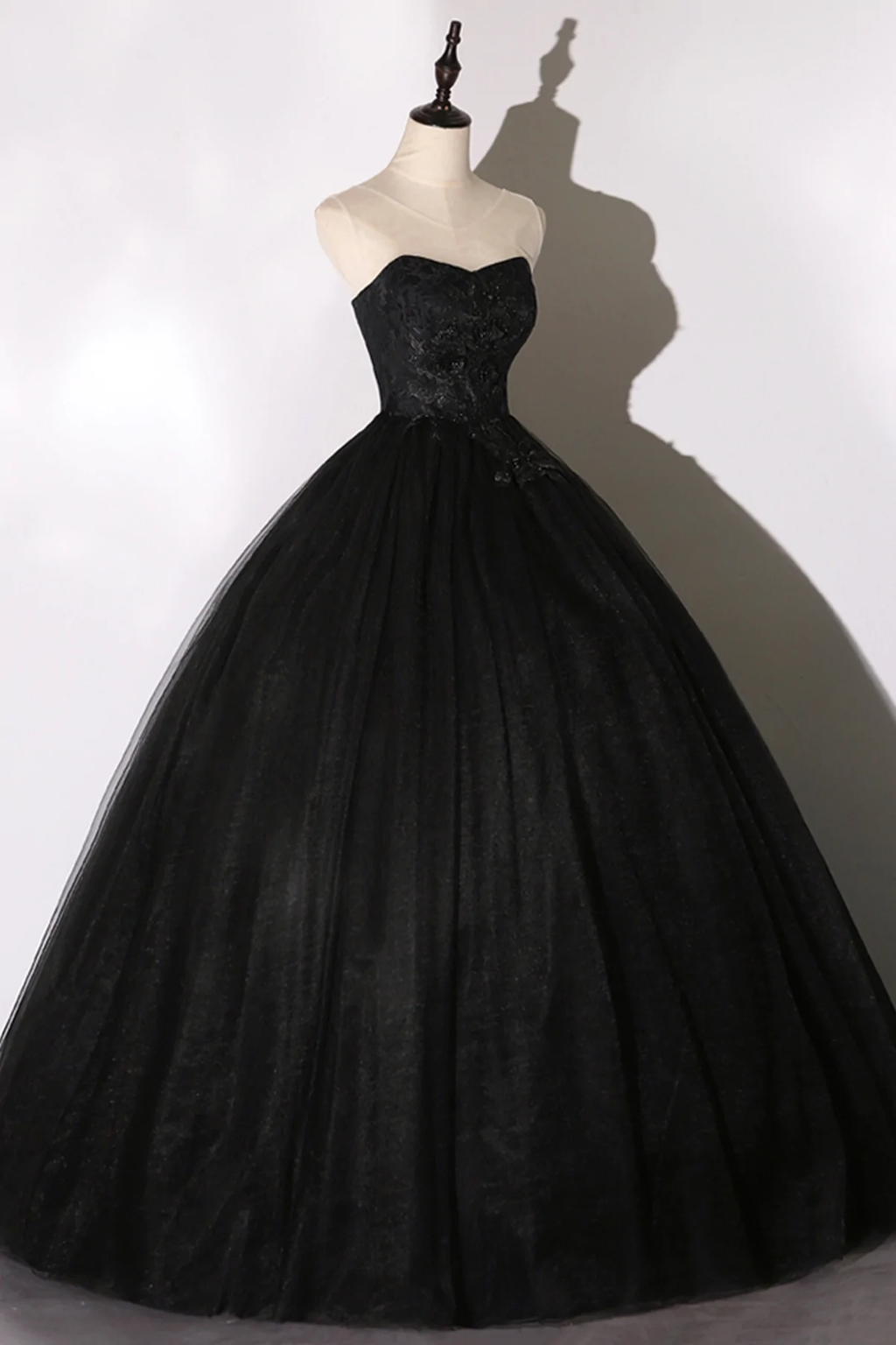 Robe de bal longue en dentelle noire, coupe trapèze, Y1295
