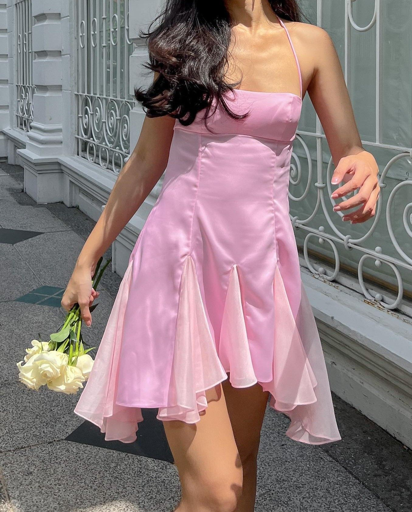 Vestido rosa de corte A para baile de bienvenida, vestido rosa de cóctel Y2667