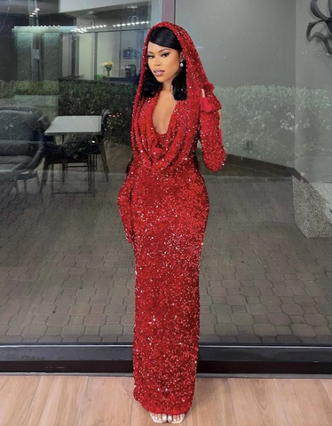 Charming Red Sequin Sheath Prom Dress Red Evening Dress Y4701