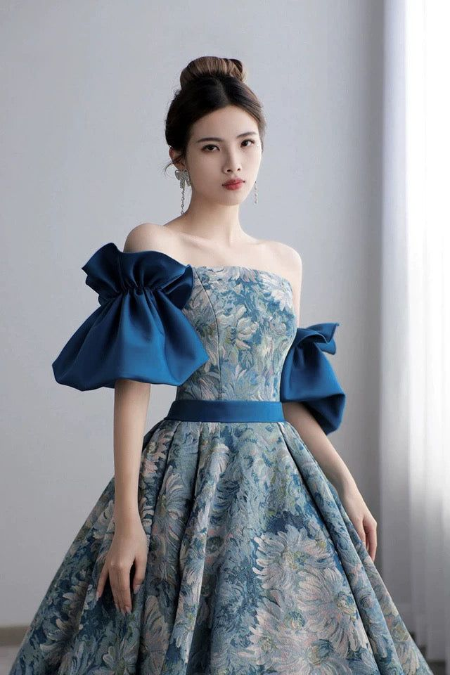 Vestido largo de fiesta con mangas desmontables de estilo nuevo. Vestido de noche formal único Y6081