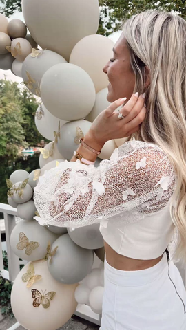 Vestido corto de fiesta de bienvenida blanco de dos piezas con mangas largas Y1990