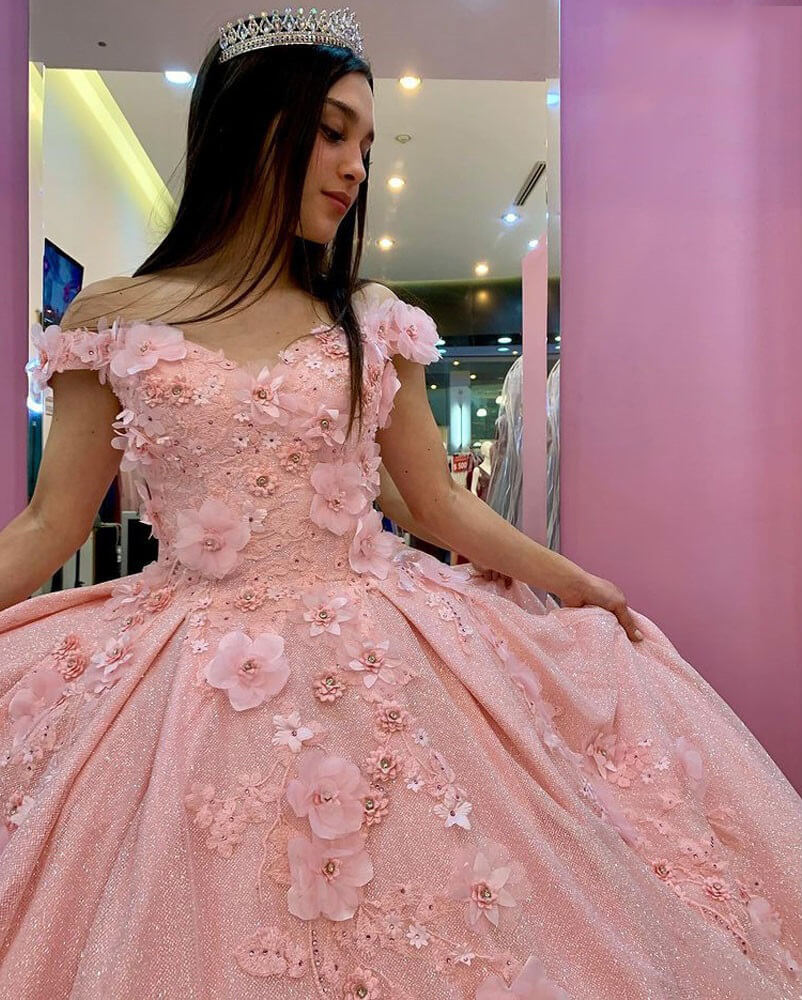 Vestidos de quinceañera con lentejuelas brillantes y apliques 3D, vestido de baile de nueva llegada Y1228
