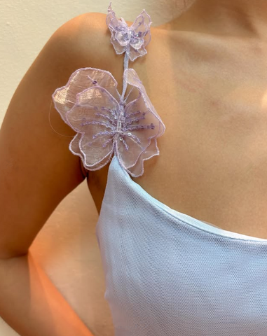 Lilac Tulle A Line Party Dress Straps Homecoming Dress With Flowers Y8143