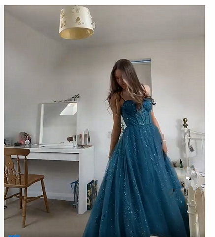 Vestido de fiesta de tul brillante con tirantes finos y corte en A, elegante vestido de noche Y406