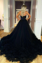 Robe de bal longue bustier en tulle noir, robe de soirée trapèze Y1797