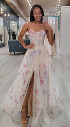 Robe de mariée bustier trapèze à imprimé floral Y6970