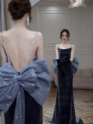 Robe de soirée sirène élégante avec nœud, robe de réception, robe de cérémonie chic Y2067