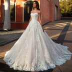 Vestidos de novia, vestidos de graduación con escote corazón, vestidos de mujer corte A sin mangas con apliques de encaje y diseño con lazo en la espalda, personalización.